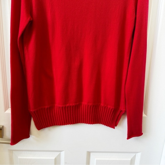 INHABIT Side Slit Cotton Knit Pullover V-Neck Sweater in Bright Red Size S - Picture 10 of 10